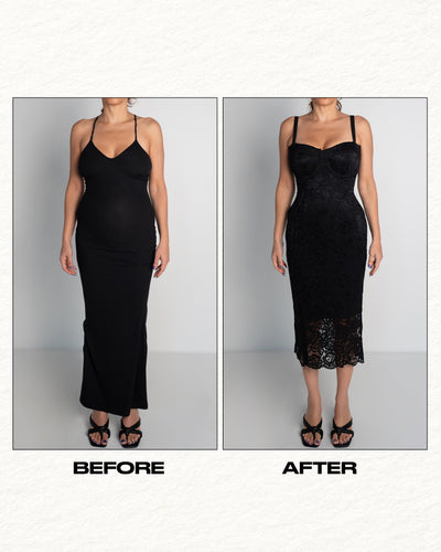 Seamed Lushy Pencil Dress - Lace Black
