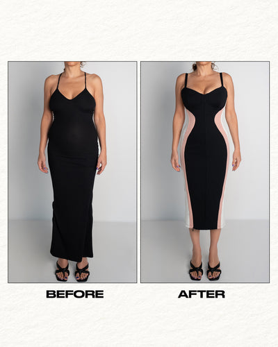 Seamed Lushy Pencil Dress - Contour Black/Rose/White