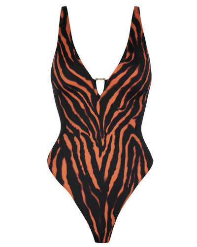 Hi Cut Plungey Triangle - Contour Baked Clay Zebra/Black