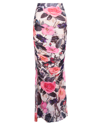 Ruched Sheer Maxi Skirty - Rose Bloom
