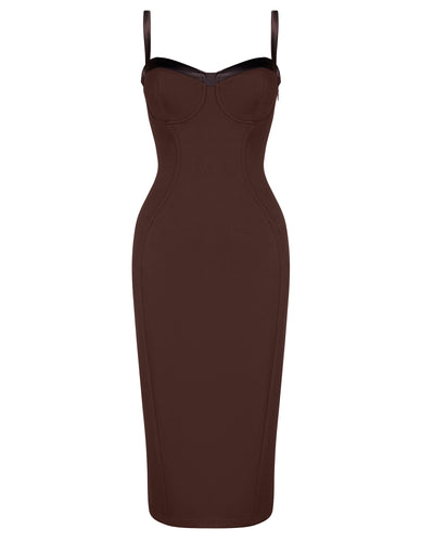 Seamed Lushy Pencil Dress - Espresso Shine