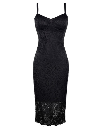 Seamed Lushy Pencil Dress - Lace Black