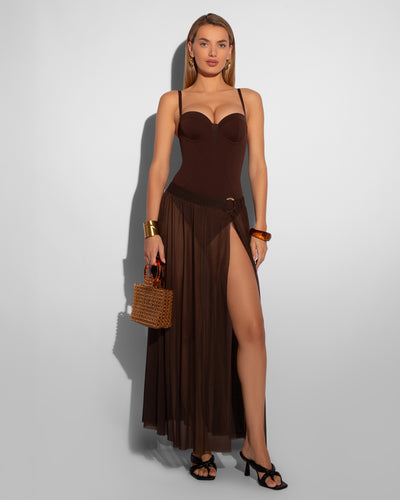 Ringy Sheer Slit Skirty - Espresso