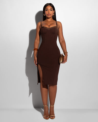 Seamed Lushy Pencil Dress - Espresso Shine