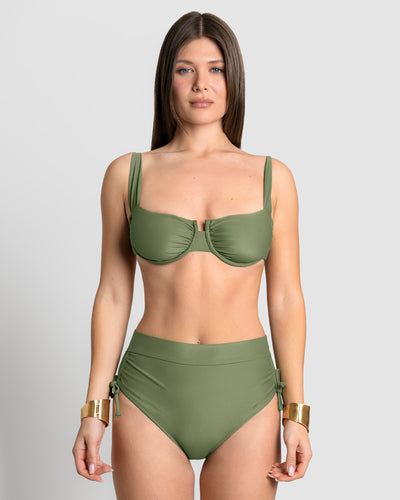 Cinchy Bikini Bottom - Martini Olive Shine