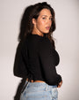 Long Sleeve Corsety Top - Black