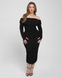 Shapey Off Shoulder Ruched Dress - Black