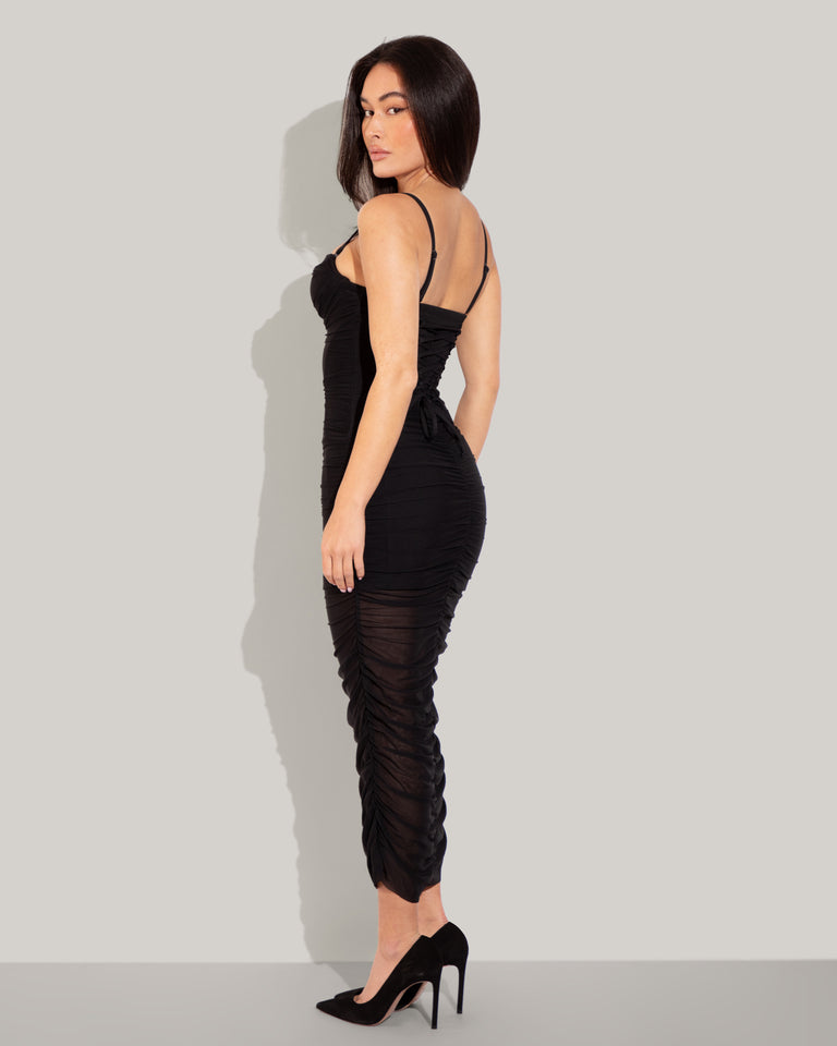 Sweetie Sheer Mesh Column Dress - Black