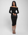 Shapey Off Shoulder Ruched Dress - Black