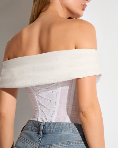 Poplin Off Shoulder Corset Top - Crisp White