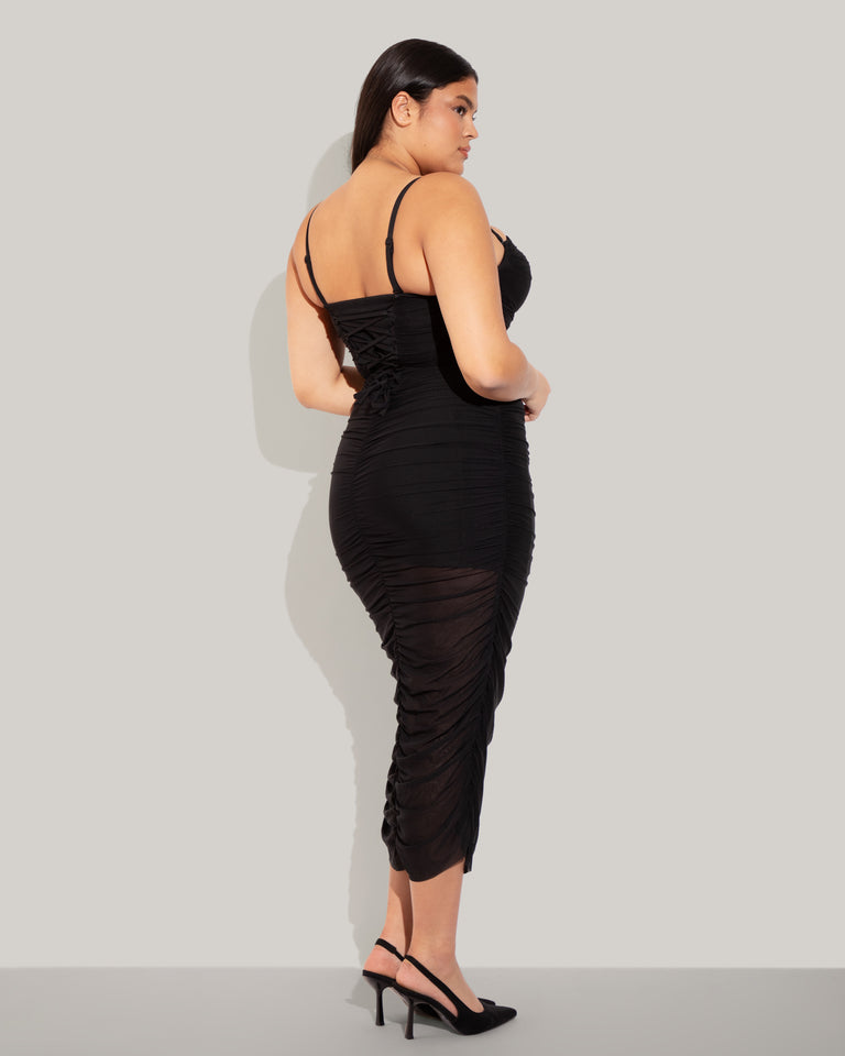 Sweetie Sheer Mesh Column Dress - Black