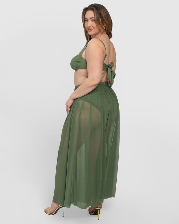 Ringy Sheer Slit Skirty - Martini Olive