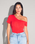 Shapey Short Sleeve One Shoulder Top - Red