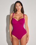 Model wears Lushy Underwire Sculpting Shapewear Swimsuit - Berry front view