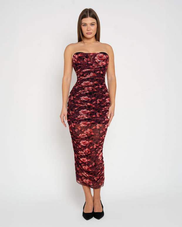 Sweetie Mesh Column Dress - Cranberry Floral