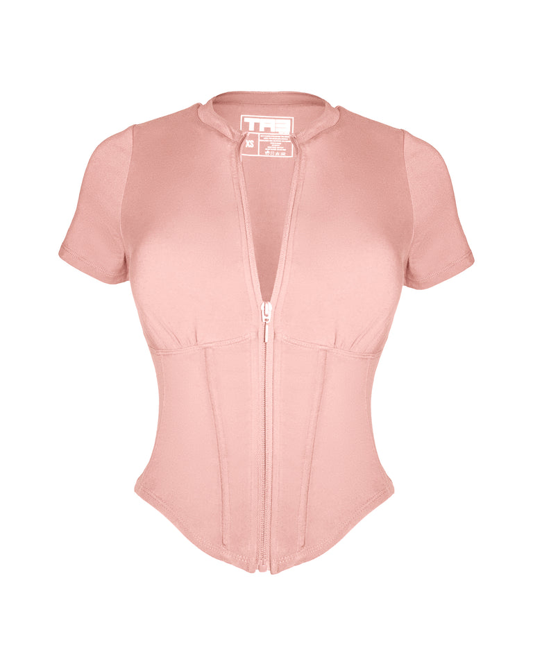 Short Sleeve Corsety Top - Dusty Rose