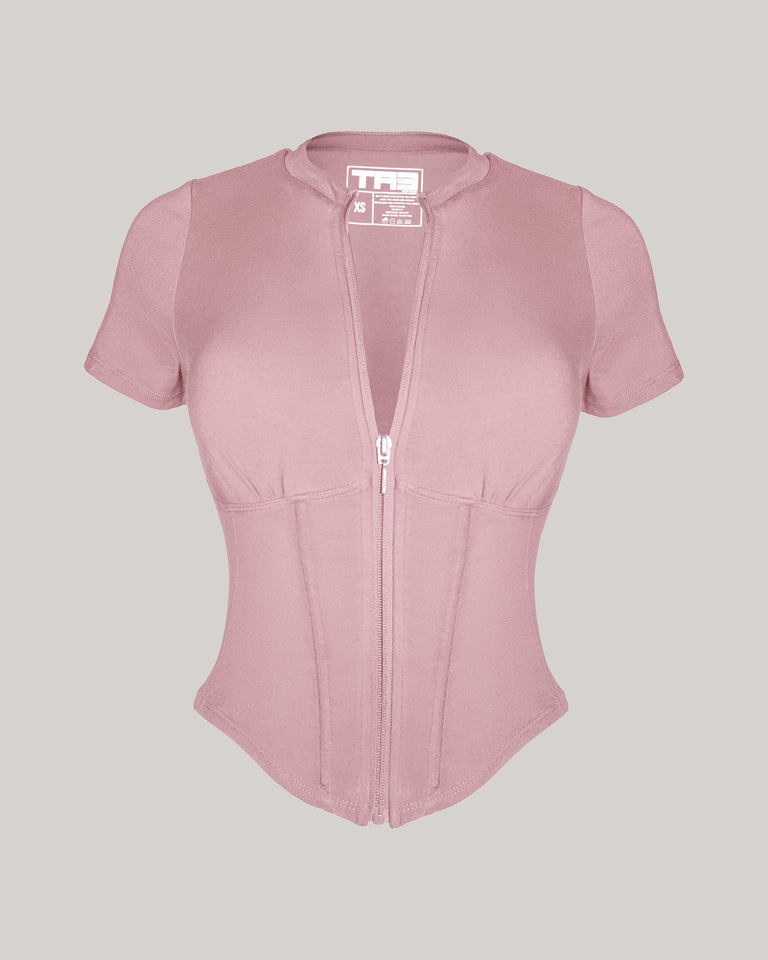 Short Sleeve Corsety Top - Dusty Rose