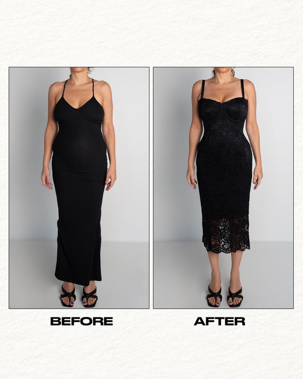 Seamed Lushy Pencil Dress - Lace Black