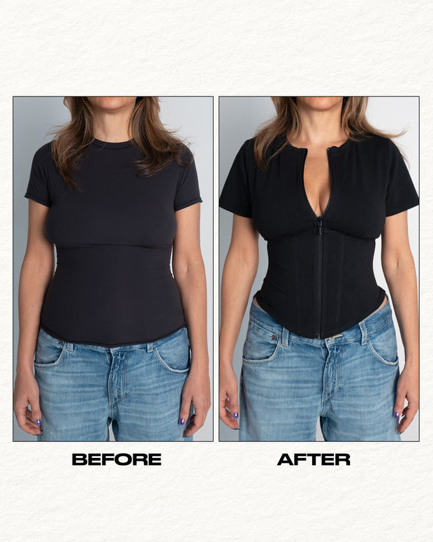 Short Sleeve Corsety Top - Black