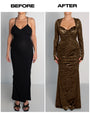 Before and after of Sweetie Long Sleeve Gown - Velvet Mesh Espresso