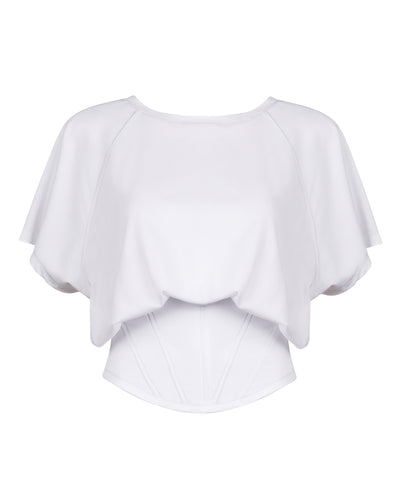Outline image showing Corset Blousey Raglan Sleeve Shapewear Tee - White