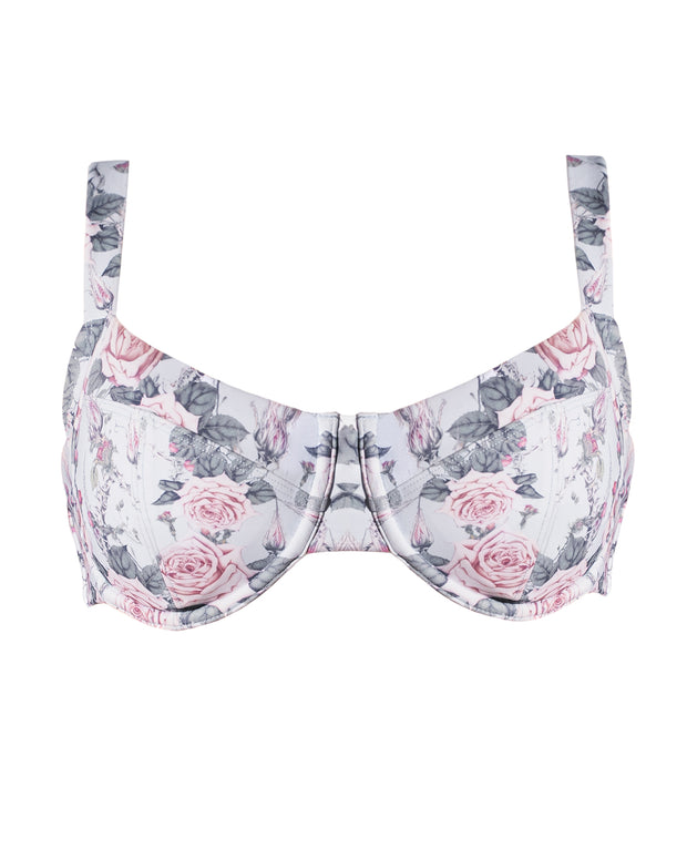 Outline of Lifty Tie Back Bikini Top - Blue Thorny Rose