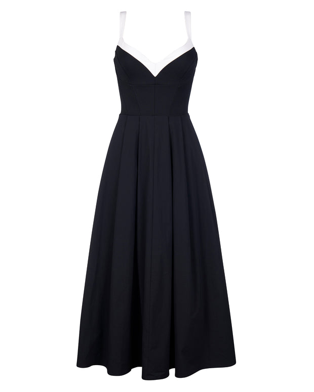 Poplin Fit & Flare Midi Dress - Black/Ivory