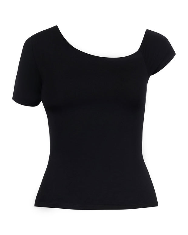 Shapey Short Sleeve One Shoulder Top - Black