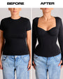 before and after in Sweetie Long Sleeve Sculpting Shapewear Top - Black