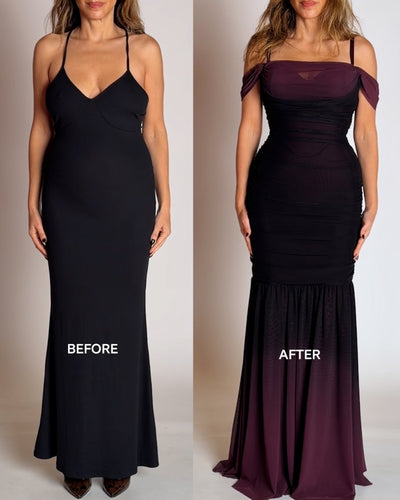 Before and after of Sweetie Mermaid Dress - Ombre Garnet