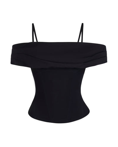Outline image showing Poplin Off Shoulder Corset Sculpting Shapewear Top - Black