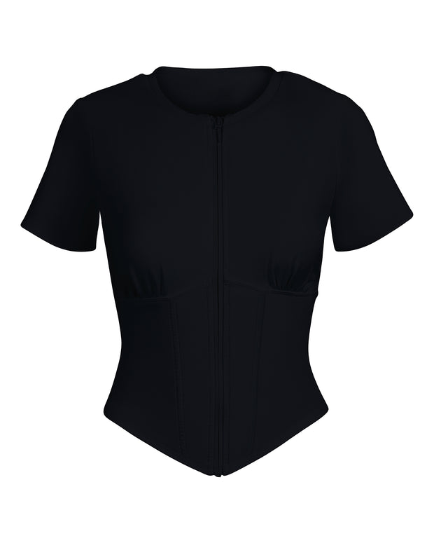 Short Sleeve Corsety Top - Black