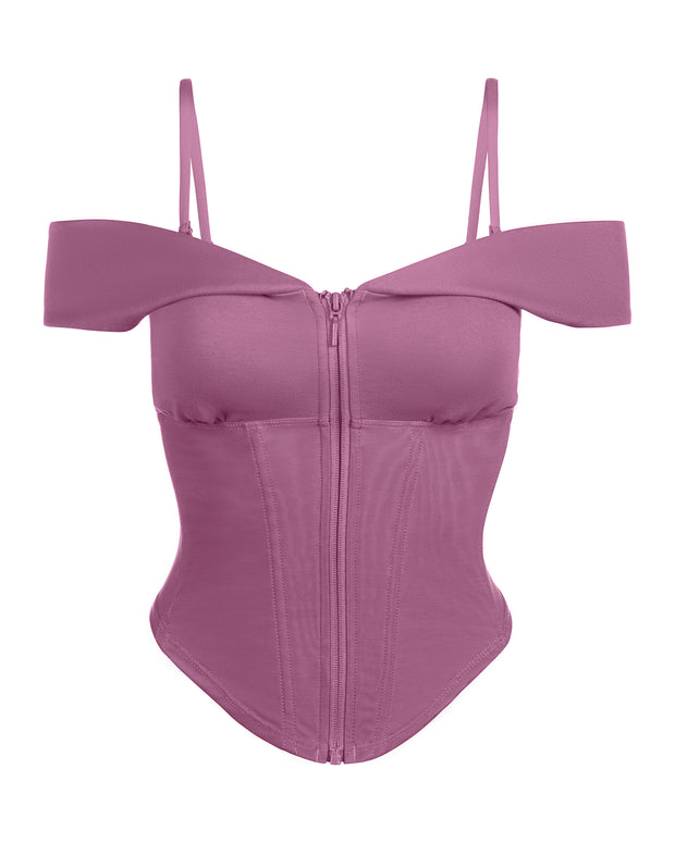 Corsety Draped Off Shoulder Top - Grape