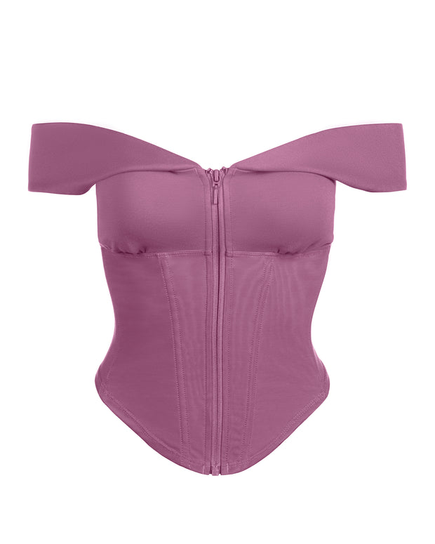Corsety Draped Off Shoulder Top - Grape