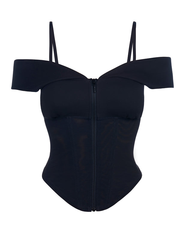 Corsety Draped Off Shoulder Top - Black