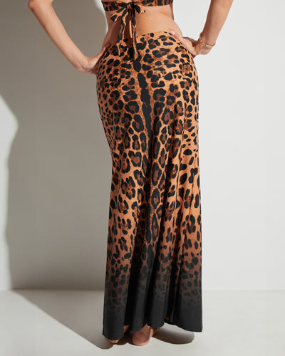 A-Line Maxi Skirty Pull On Swim Cover Up - Ombre Symmetric Leopard back view close up