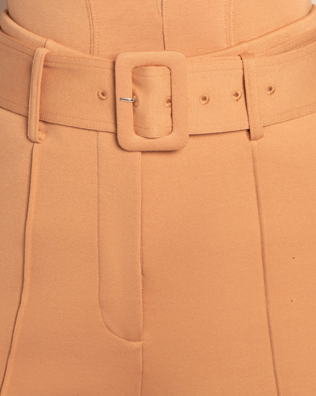 Belted Wide Leg Ponte Pant - Camel
