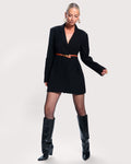 Full body front view styled image of Structured Blazer Dress - Black