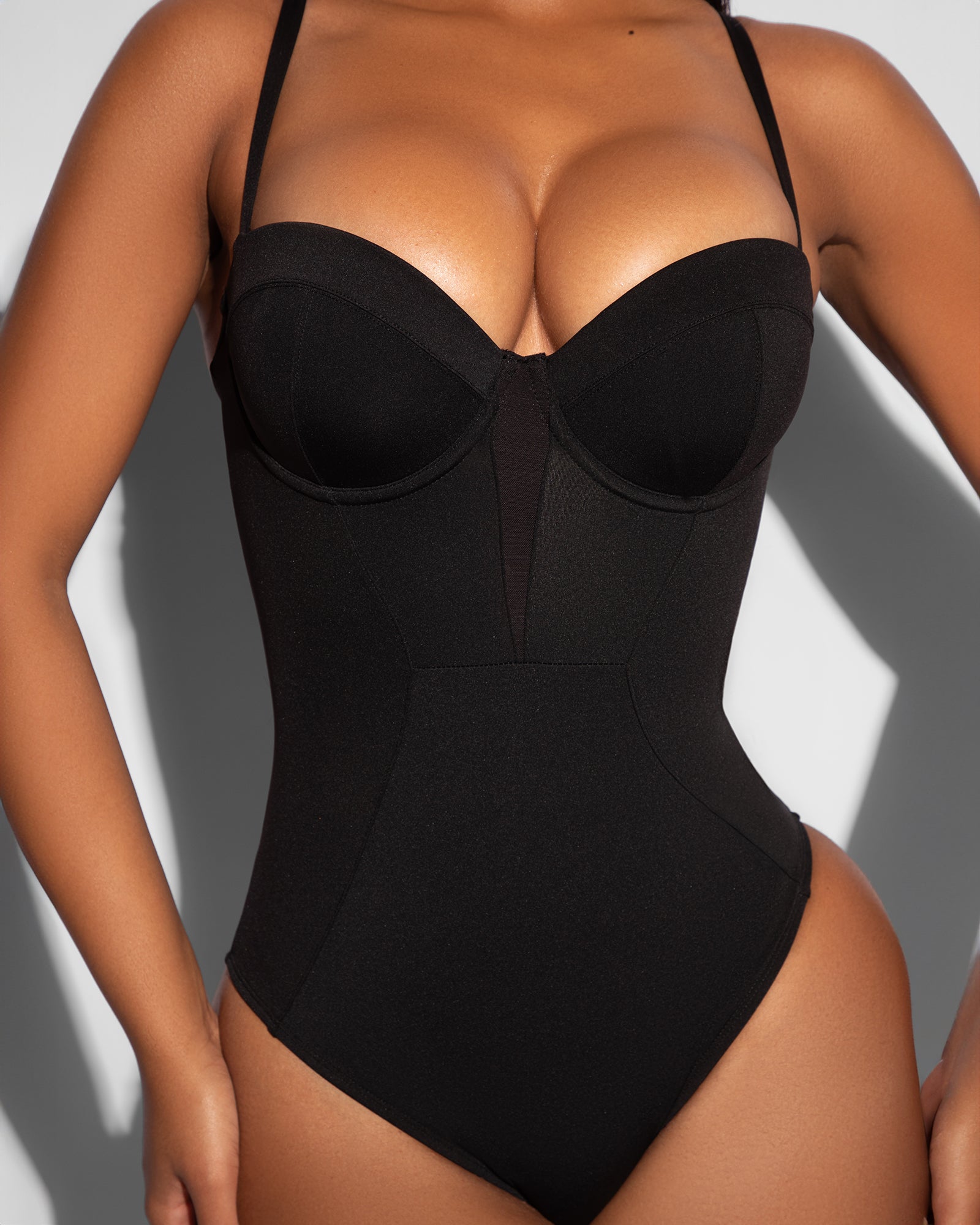 Bombshell Sculpting Bra-Sized Shapewear Swimsuit - Black Close up front