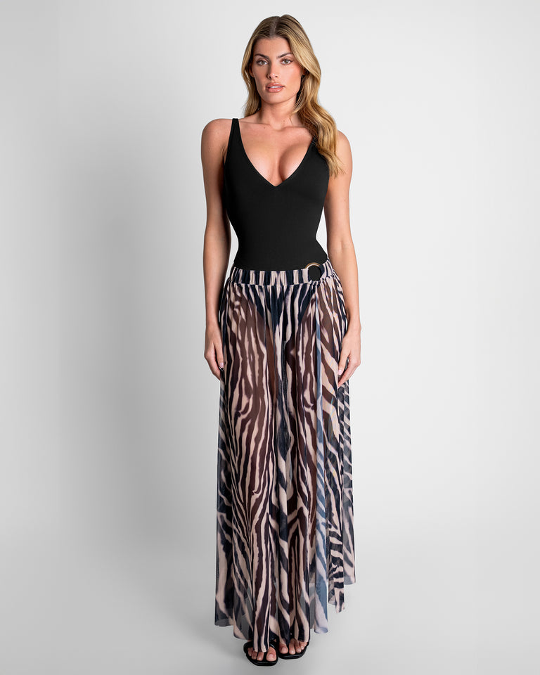 Ringy Sheer Slit Skirty - Zebra