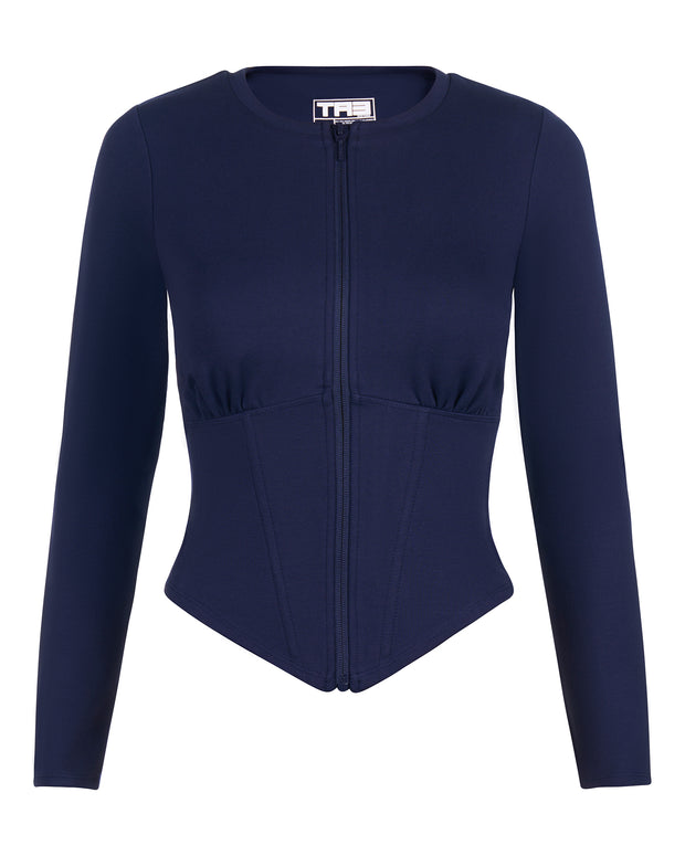 Long Sleeve Corsety Top - Midnight
