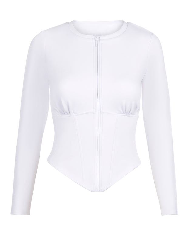 Long Sleeve Corsety Top - White