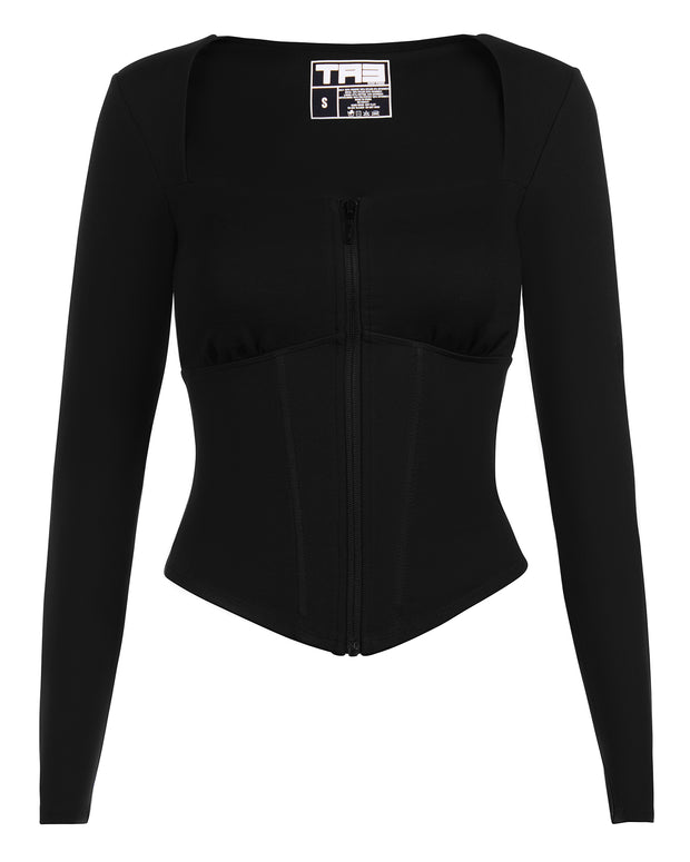 Corsety Square Neck Long Sleeve Top - Black