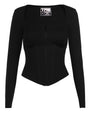 Corsety Square Neck Long Sleeve Top - Black