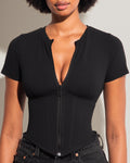 Short Sleeve Corsety Top - Black