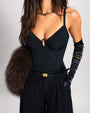 Zoomed in image of Corset Bodysuit - Black front view 