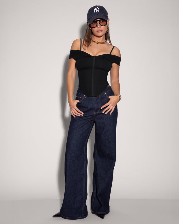 Corsety Draped Off Shoulder Top - Black