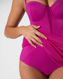 Close up shot of bodysuit under skirt on Bombshell Maxi Dress - Electric Fuchsia
