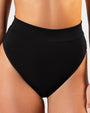 Close up image of Hi Cut Adjustable Kini Bottom - Black on model