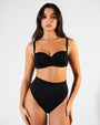Front view straight on view of Hi Cut Adjustable Kini Bottom - Black paired with Bombshell Bikini Top - Black